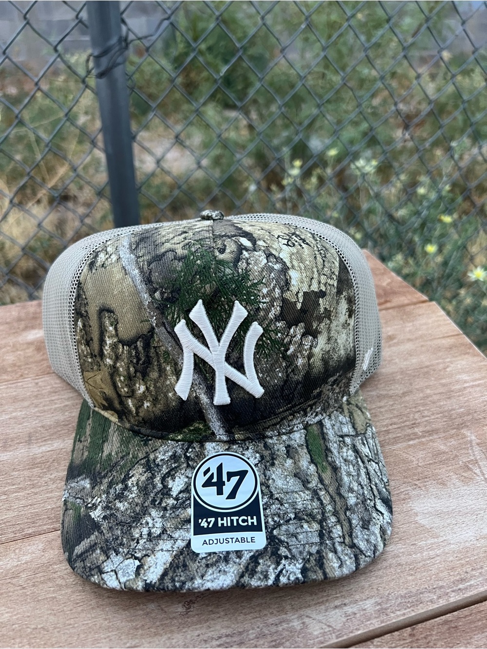 47 New York Yankees Camo Trucker Hat with White Logo